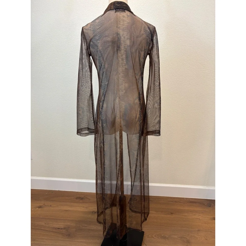 Vtg Y2K Sheer Duster M Brown Snake Skin Print Whimsigoth Goth Indie Grunge Boho - Picture 5 of 6